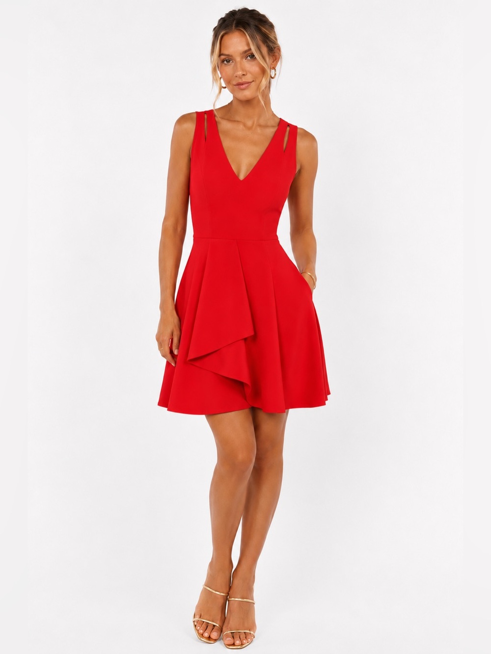 Adelyn Rae |‎ Nordstrom NWT Red Fit & Flare Dress | Side Pockets | Large